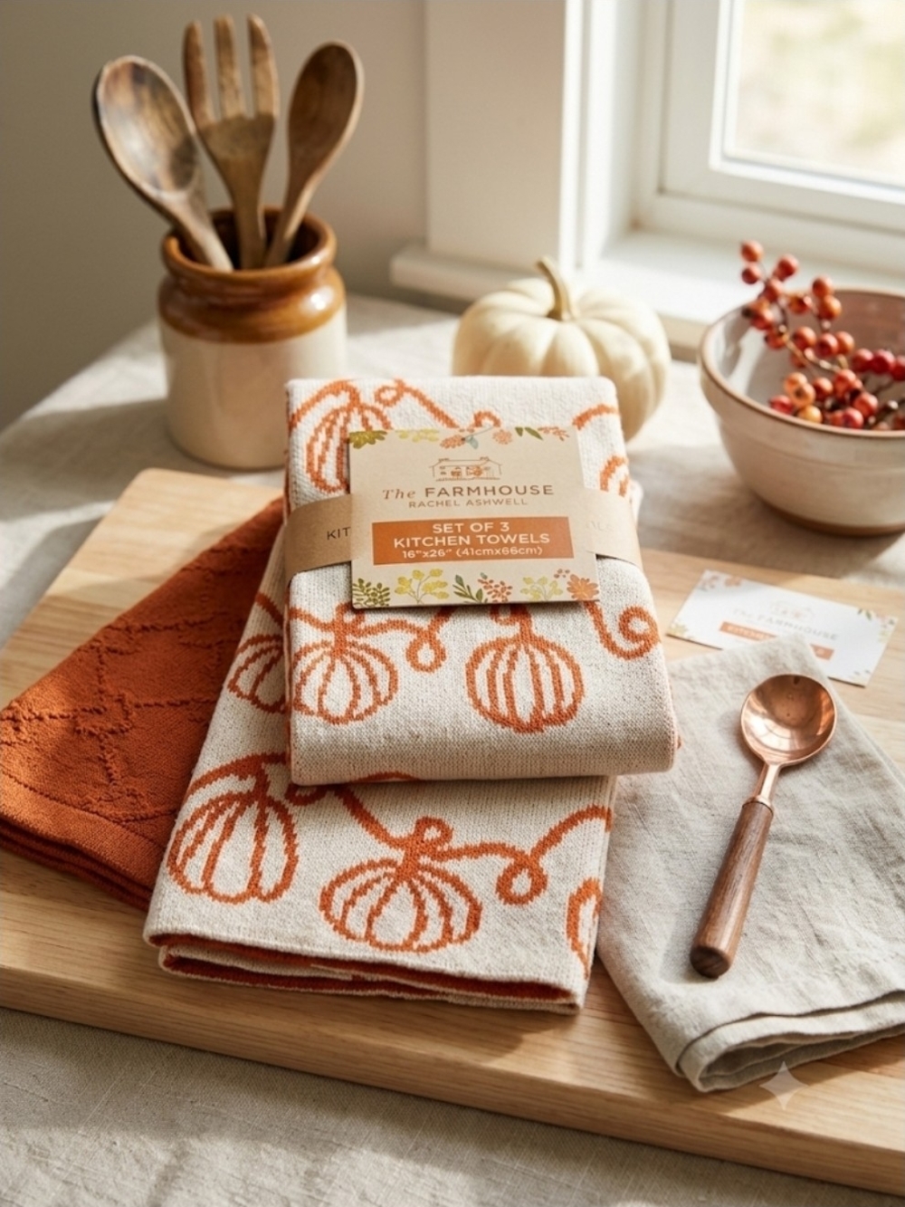 The Farmhouse Rachel Ashwell Orange Pumpkin Kitchen Towel Set